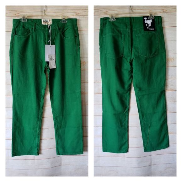 Sandrine Rose x Free People Straight Fit Button Fly Cotton/Flax Jeans in Green - Picture 3 of 9